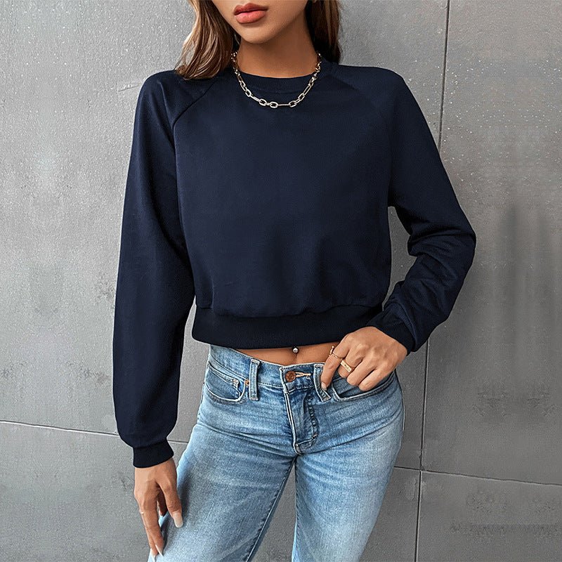 New women's long - sleeved round neck solid color sweater - Outerwear